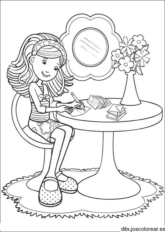 Dibujo de una niña escribiendo 