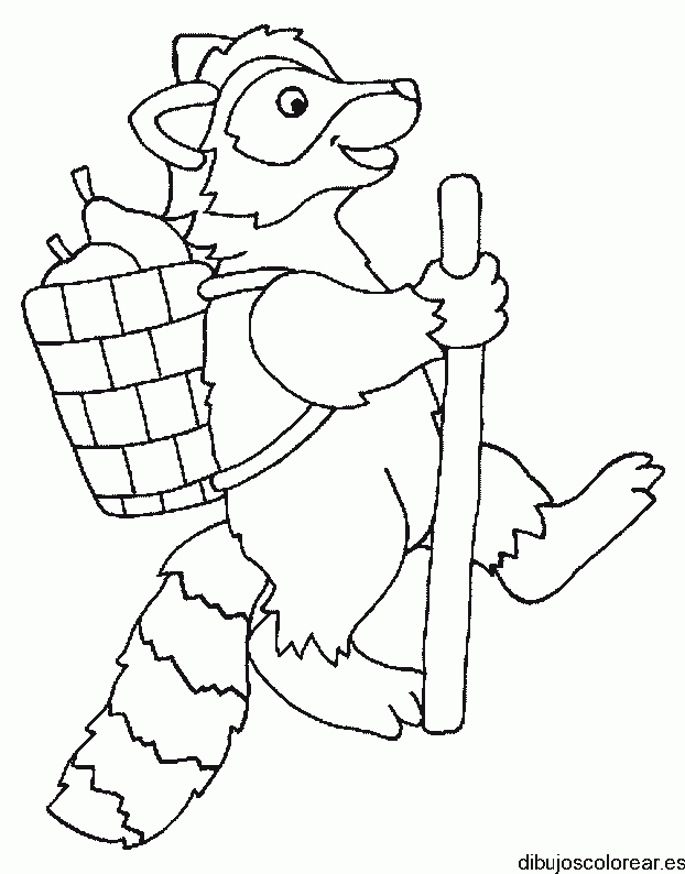 Dibujo de un lobo con un canasto de frutas