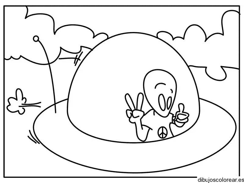 Dibujo de un alien en un platillo volador