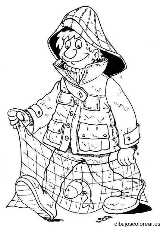 Dibujo de un pescador con red