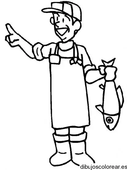 Dibujo de un pescador y un pez