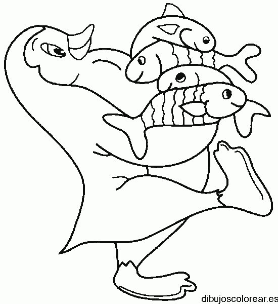 Dibujo de un pato y peces