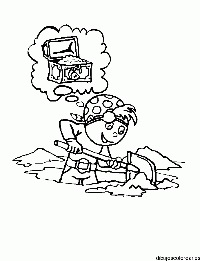 Dibujo de un chico buscando un tesoro