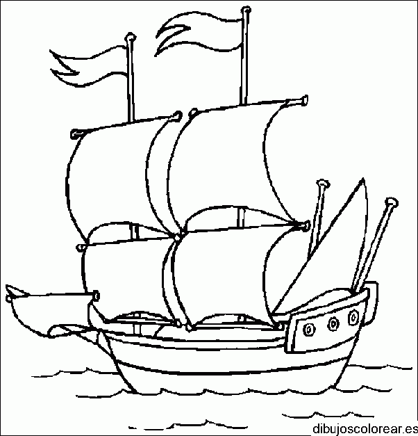 Dibujo de un barco con dos banderas