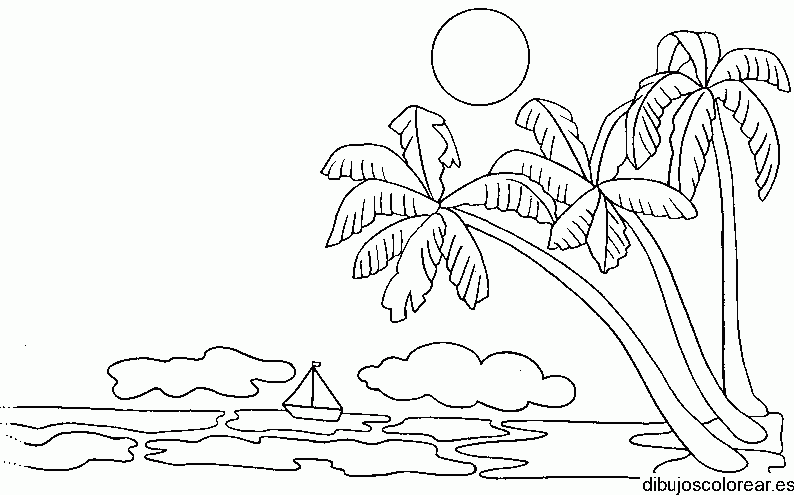 Dibujo de una isla y un barco