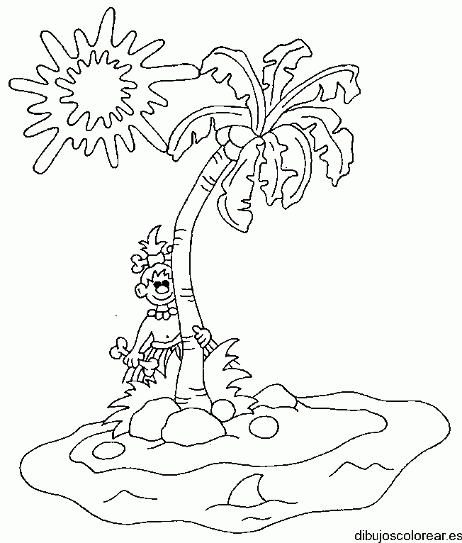 Dibujo de un africano en una palmera