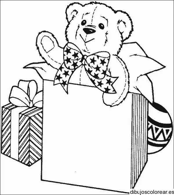 Dibujo de una caja de regalo con un oso