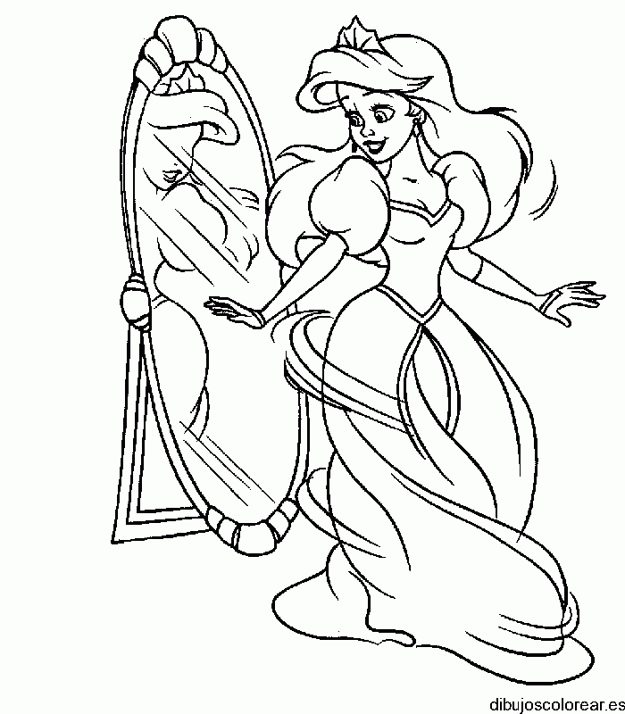 Dibujo de un princesa bailando frente al espejo
