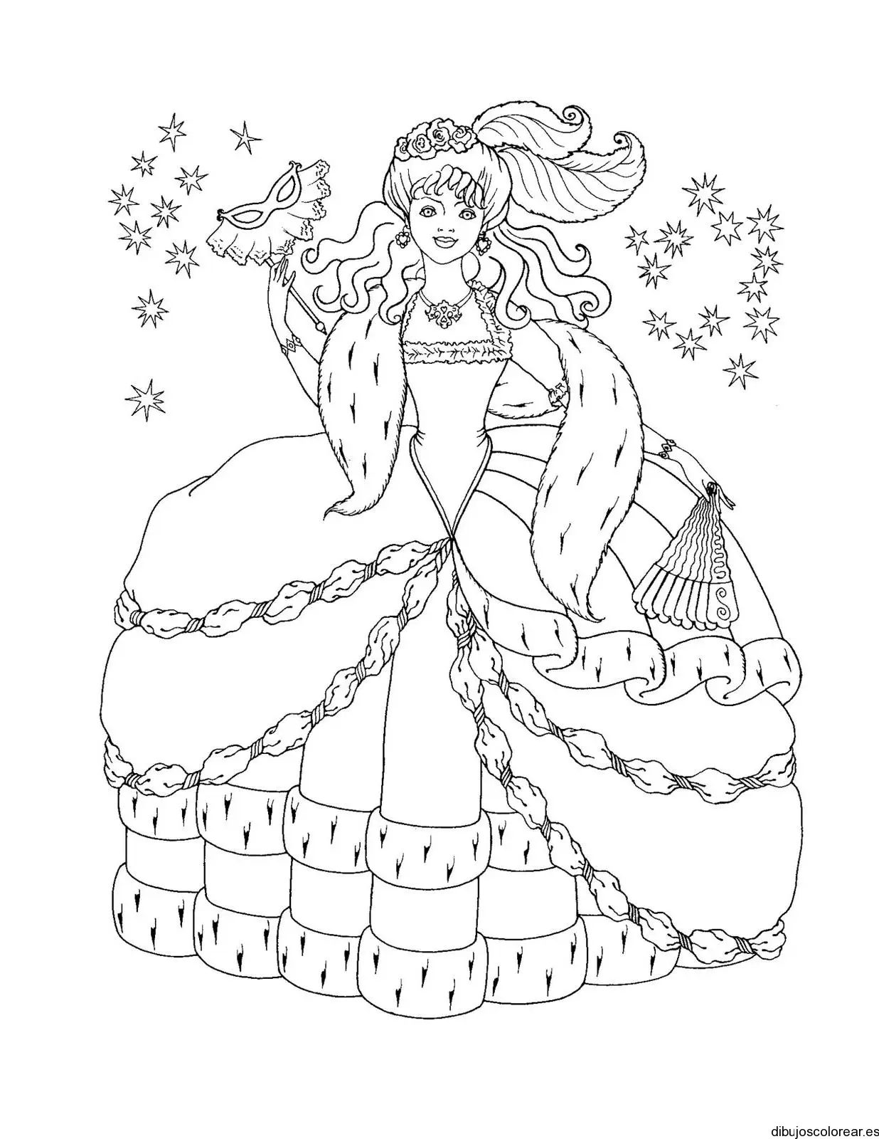 Dibujo de una princesa con vestido de noche