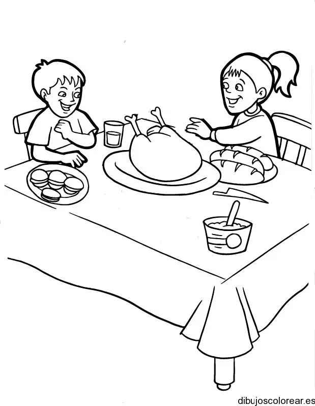 Dibujos de dos niños comiendo