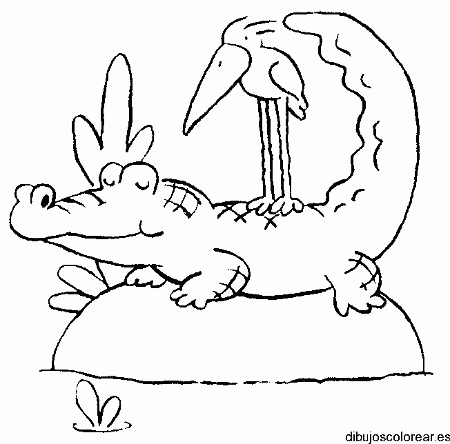 Dibujo de un cocodrilo y un ave