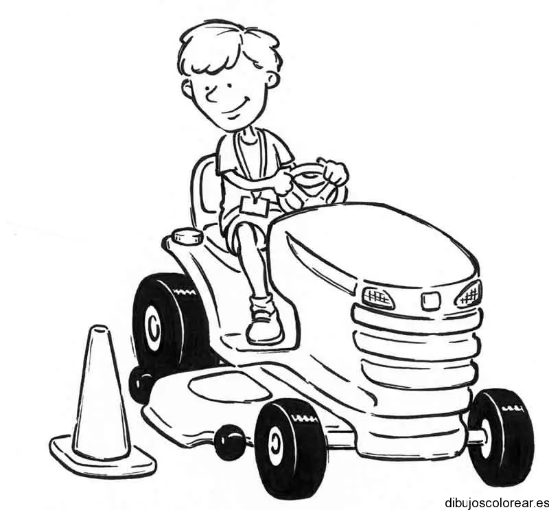 Dibujo de un chico en un tractor