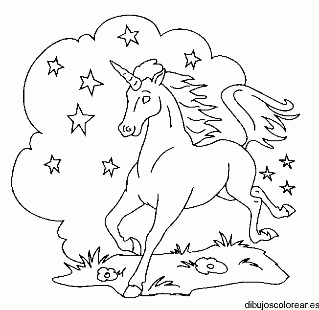 Dibujo de un unicornio con una nube 