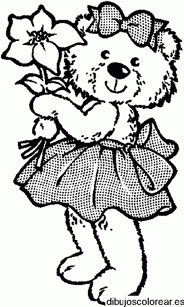Dibujo de una osita con flor