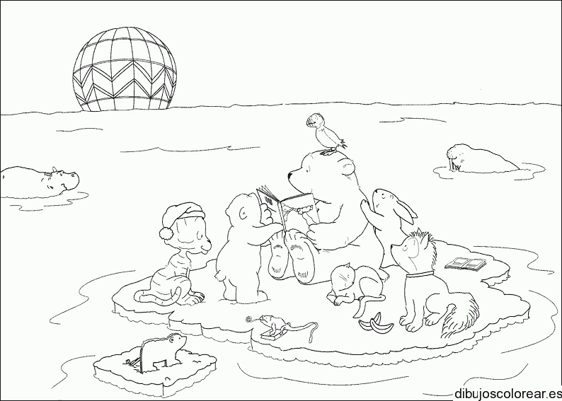 Dibujo de un oso leyendo a los animales