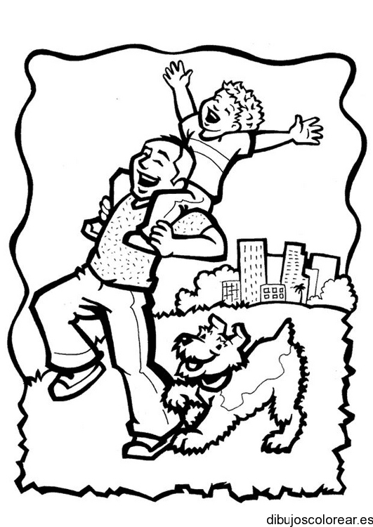 Dibujo de un padre y un niño en el parque