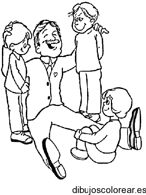 Dibujo de un abuelo y niños