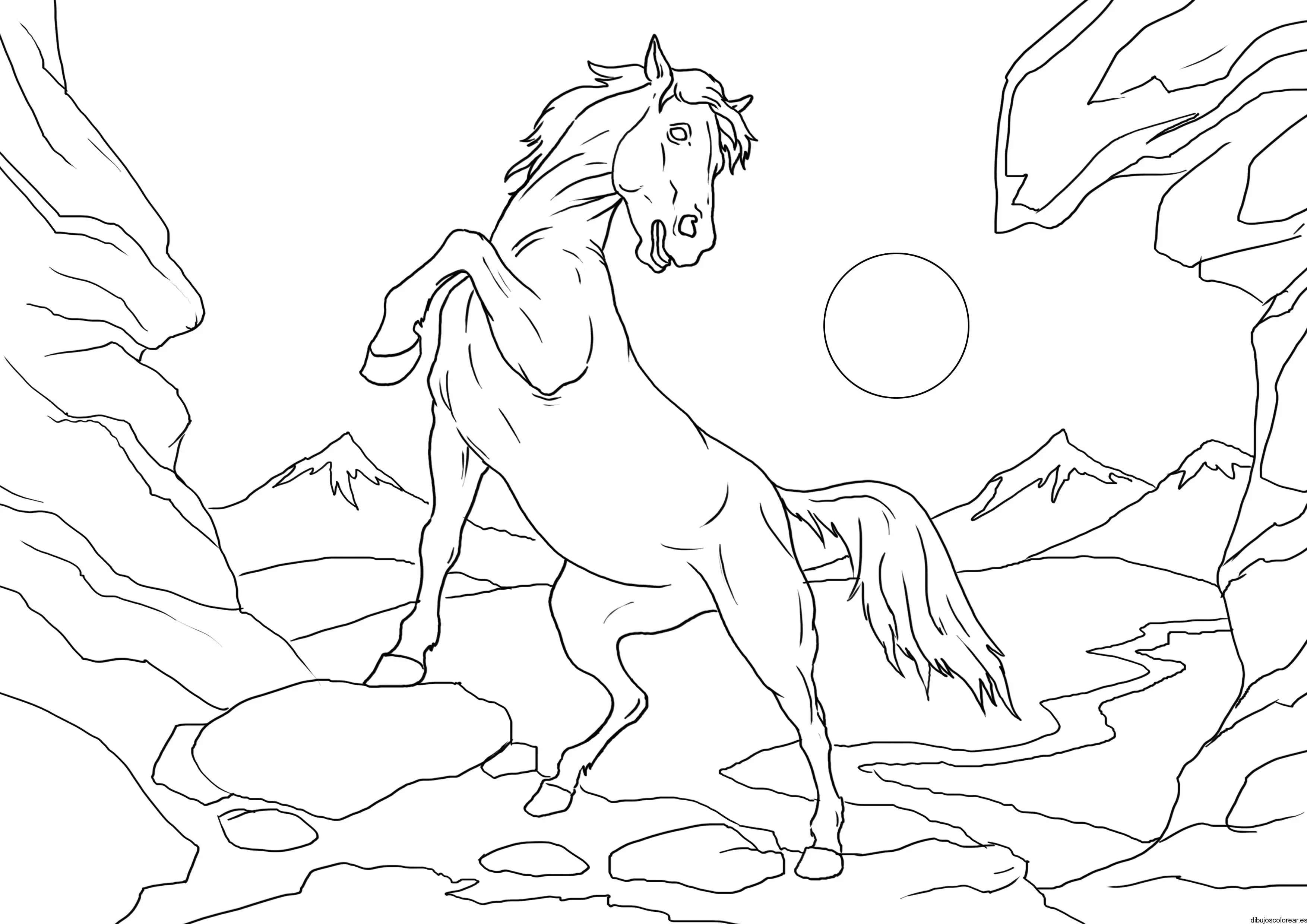 Dibujo de un caballo bajo la luna
