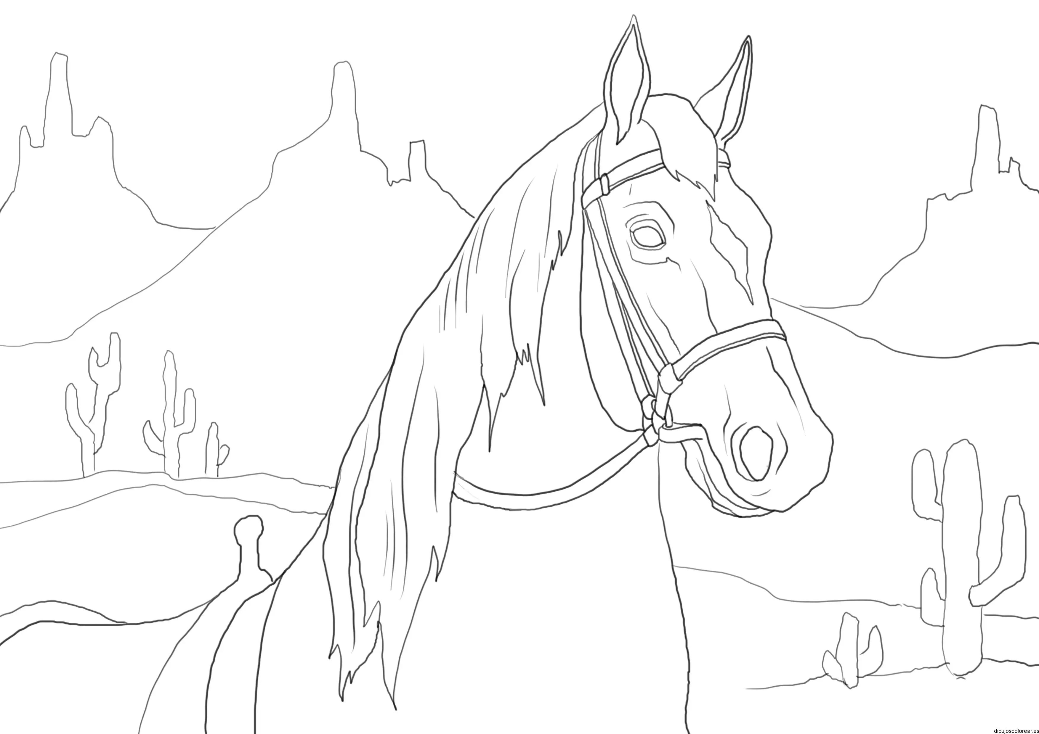 Dibujo de un caballo en el desierto