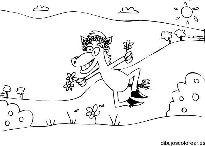 Dibujo de un caballo recogiendo flores