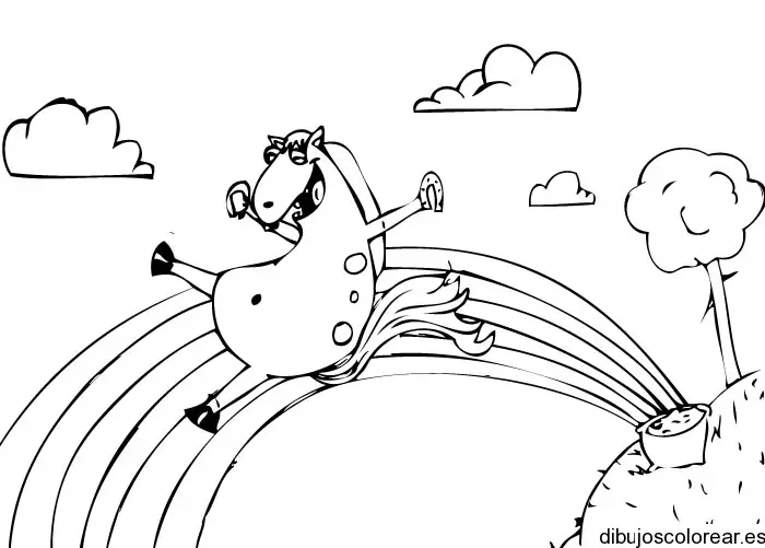 Dibujo de un caballo saltando el arcoiris