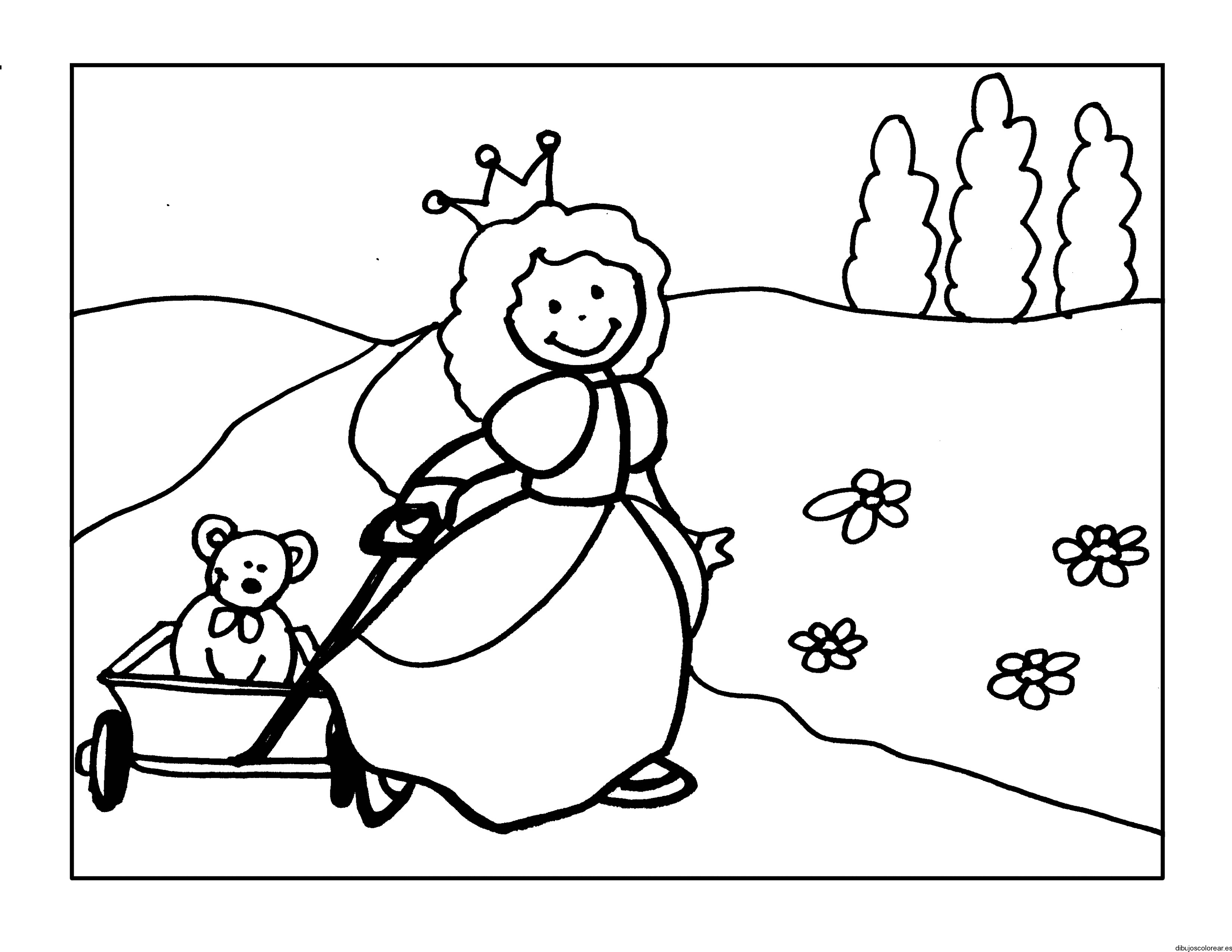 Dibujo de una princesa con un oso