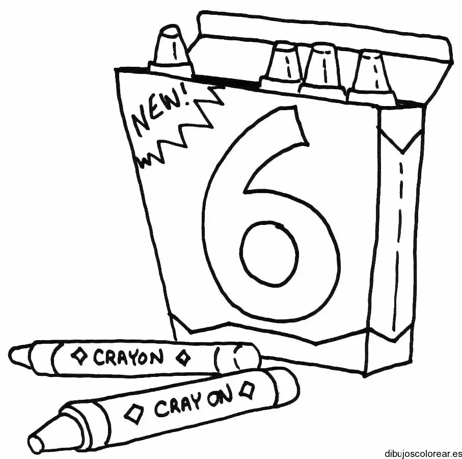 Dibujo del número 6 en un caja de crayones