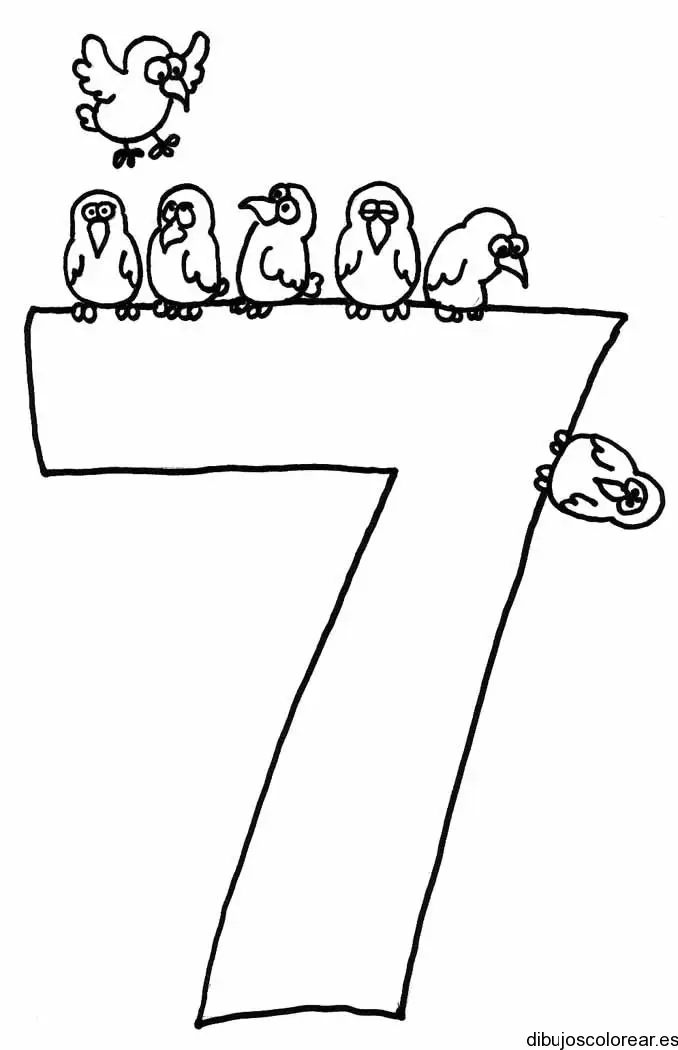 Dibujo del número 7 con pájaros