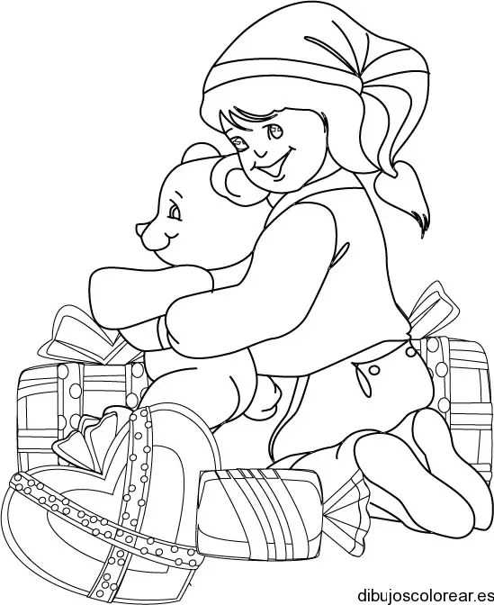 Dibujo de una niña con sus regalos