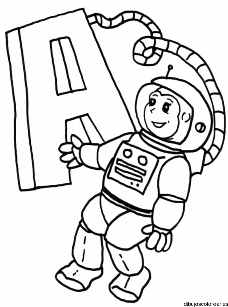 Dibujo de la letra A con un astronauta