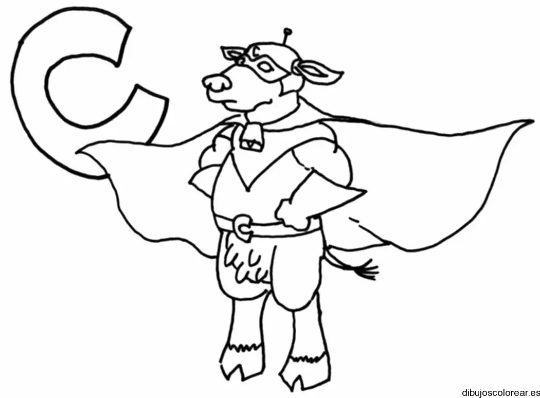 Dibujo de la letra C con un perro volador