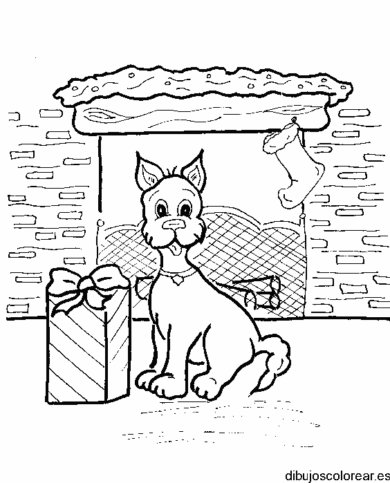 Dibujo de un perro con un regalo navideño