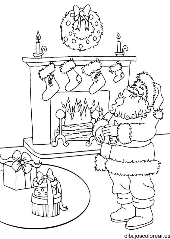 Dibujo de Santa Claus en la chimenea