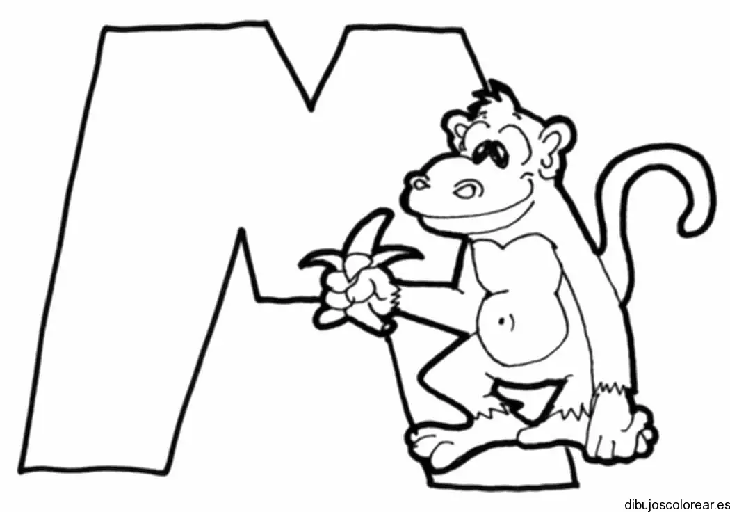 Dibujo de la letra M y un mono