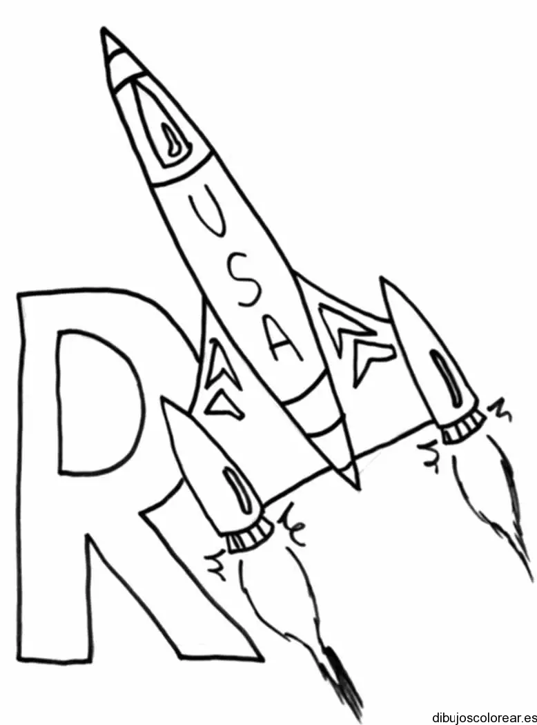 Dibujo de la letra R y un cohete