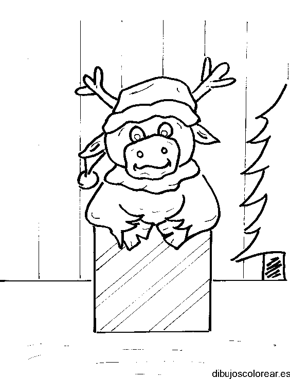 Dibujo de una vaca con gorro de navidad