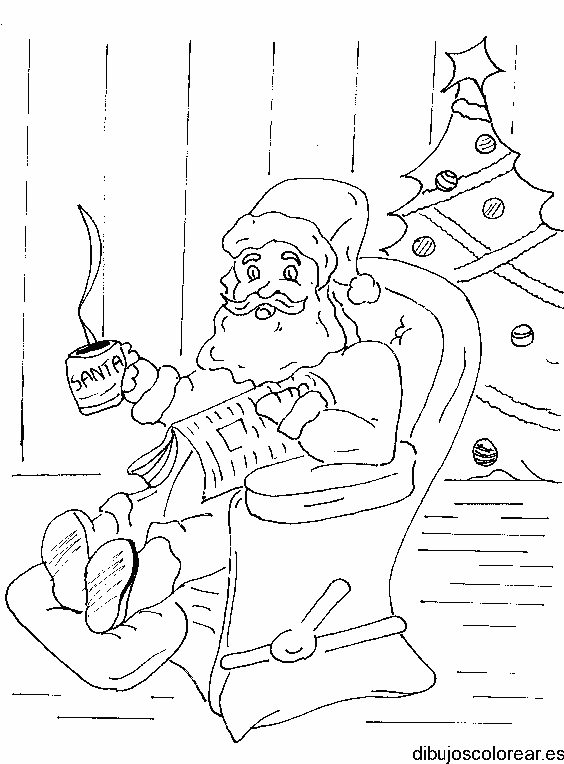Dibujo de Santa Claus y su árbol navideño