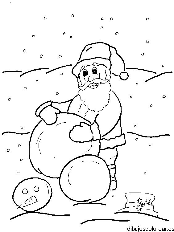 Dibujo de Santa Claus haciendo un hombre de nieve