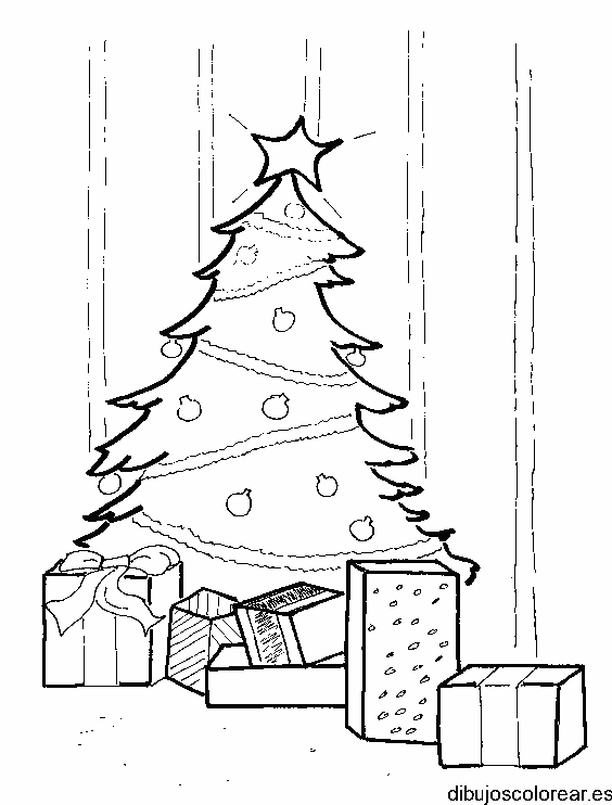 Dibujo de árbol navideño con varios regalos