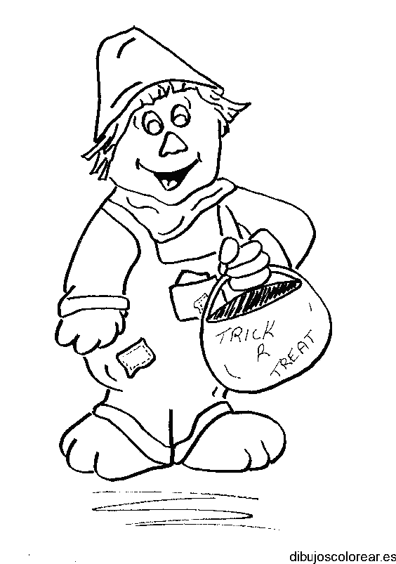 Dibujo de un espantapájaros pidiendo dulces 
