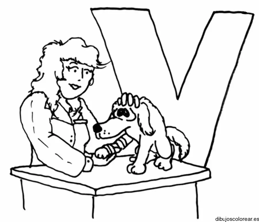 Dibujo de la letra  V con un perro