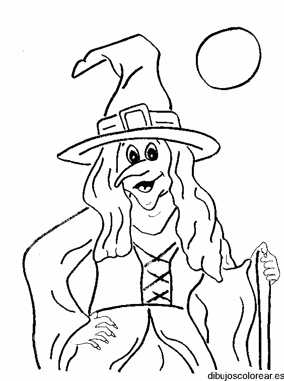 Dibujo de una bruja bajo la luna