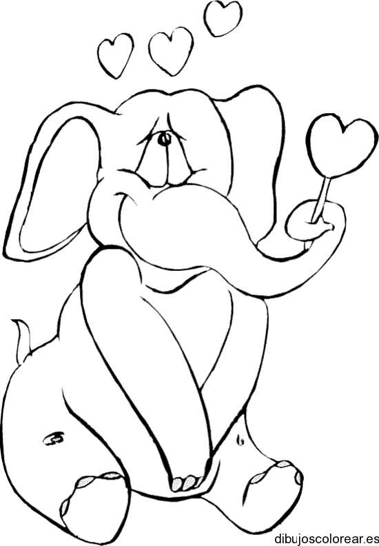 Dibujo de un elefante con corazones 