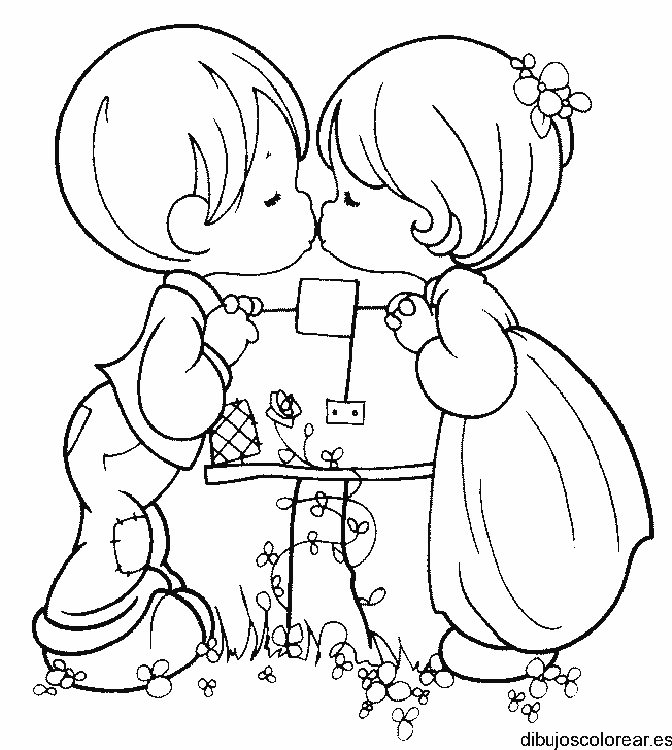 Dibujo de dos niños besándose