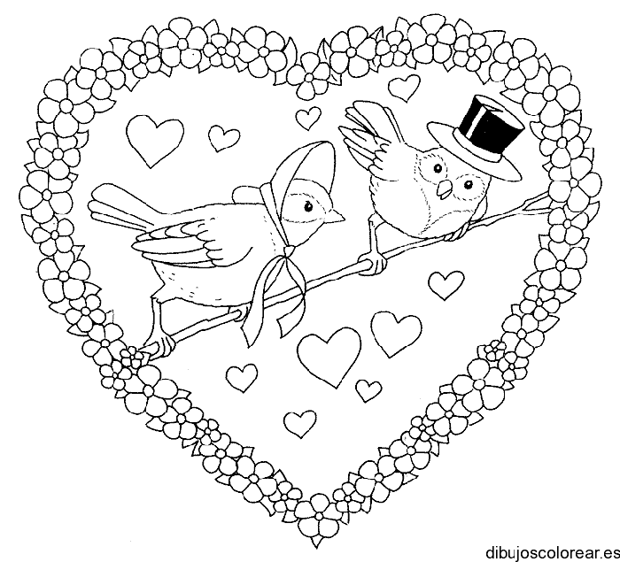 Dibujo de dos aves en un corazón 