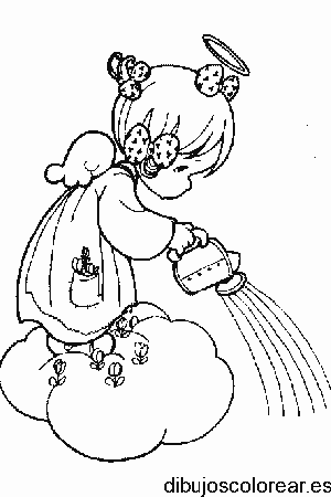 Dibujo de un ángel regando las nubes