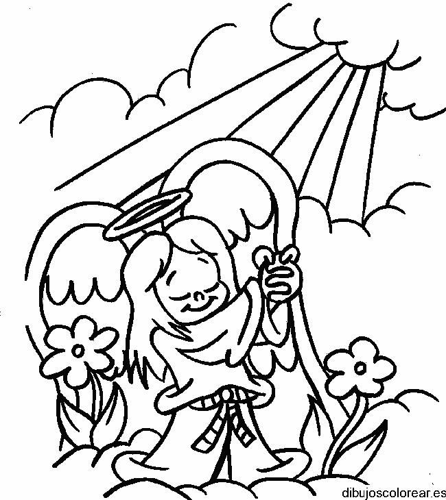 Dibujo de un ángel entre flores