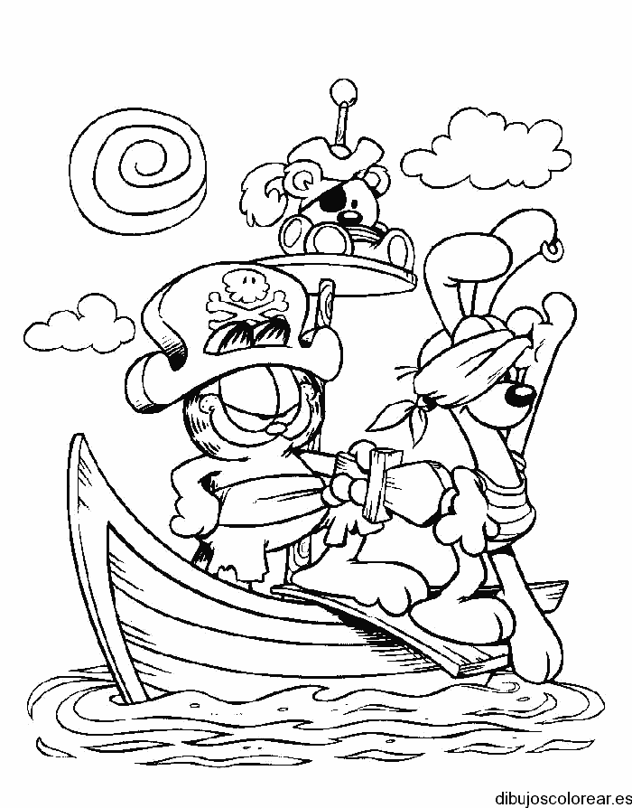 Dibujo de Garfield en barco