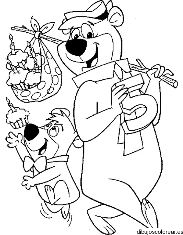 Dibujo del oso Yoggi y Bubu de paseo
