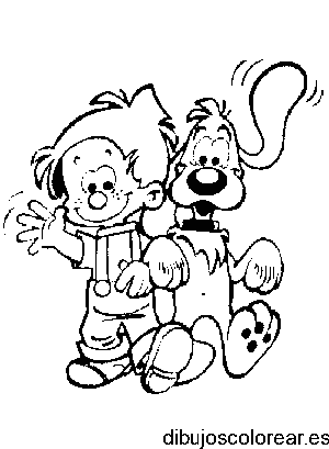 Dibujo de un niño y perro sentado